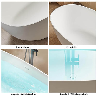 Artificial Stone Resin Freestanding Bathtub Soaking Tub Solid Surface Stand Alone Bathtub with Pop-up Drain and Hose