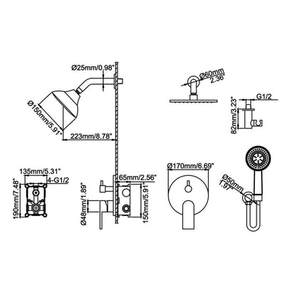 Bathroom Faucet Set Brushed Gold with 5 Functions Rain Shower Head Pressure Balance LYJ0037